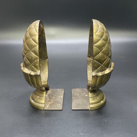 Pair of Vtg Tic Solid Brass Acorn/Artichoke Bookends Lacquered Patina 7" India - Picture 2 of 8